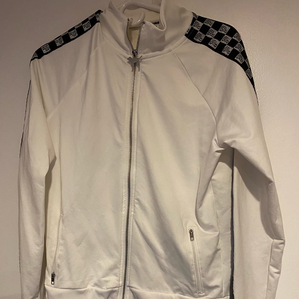 Pink white checkered zip up